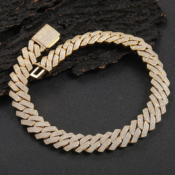 20mm Three Row Iced Out Cuban Bracelet in Gold