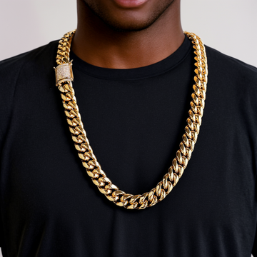 18mm Prong Stainless Steel Cuban Chain in Gold