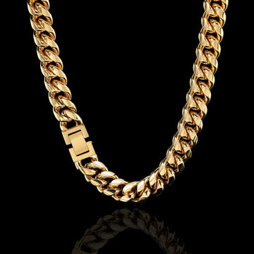 16mm Jewelry Clasp Encrypted Stainless Steel Cuban Chain in Gold