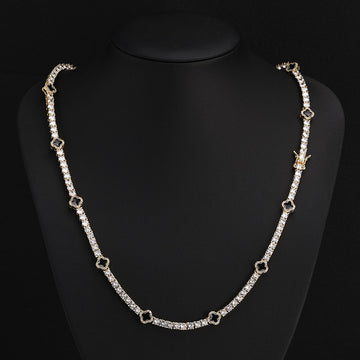4mm Gold Iced Out Four Leaf Clover Tennis Chain