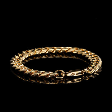 9mm Stainless Steel Cuban Bracelet in Gold