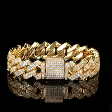 14mm Two Row Iced Out Cuban Bracelet In Gold