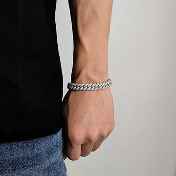 10mm Two Row Iced Out Cuban Bracelet in Silver