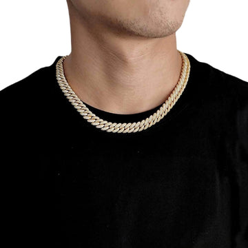 10mm Two Row Iced Out Cuban Chain in Gold
