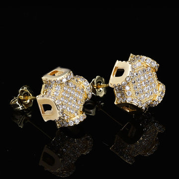 Iced Full Diamond Men's Stud Earrings in Gold