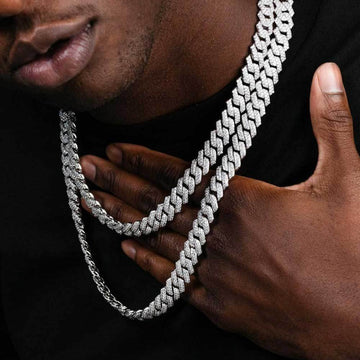 14mm Two Row Iced Out Cuban Chain in White Gold