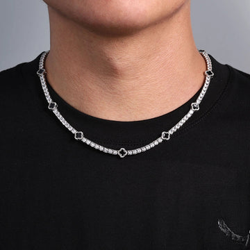 4mm Silver Iced Out Four Leaf Clover Tennis Chain