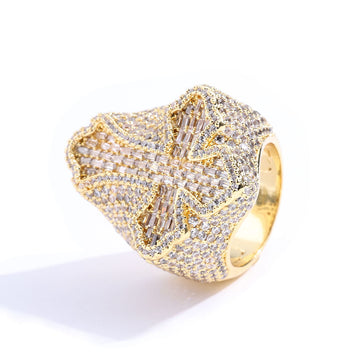 Iced Cross Ring in Gold
