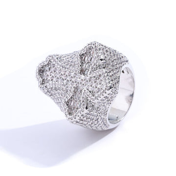 Iced Cross Ring in White Gold