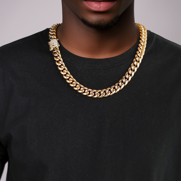 14mm Prong Stainless Steel Cuban Chain in Gold