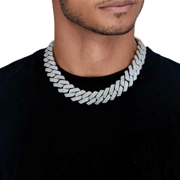 20mm Three Row Iced Out Cuban Chain Silver