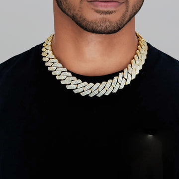 20mm Three Row Iced Out Cuban Chain in Gold