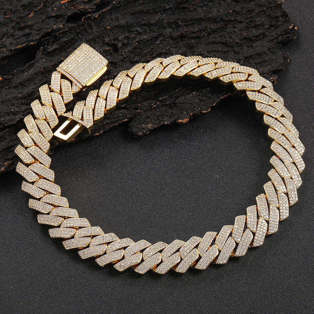 20mm Three Row Iced Out Cuban Bracelet in Gold