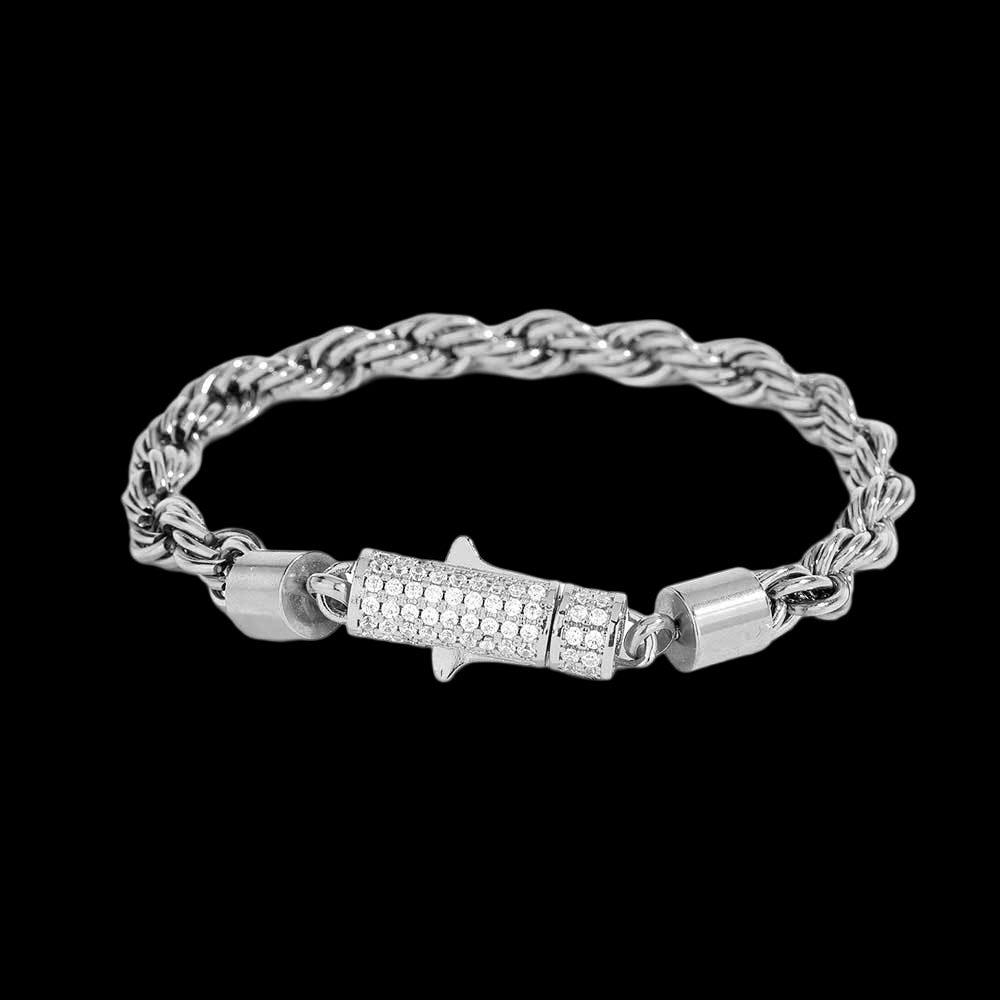 6mm Iced Rope Bracelet in White Gold