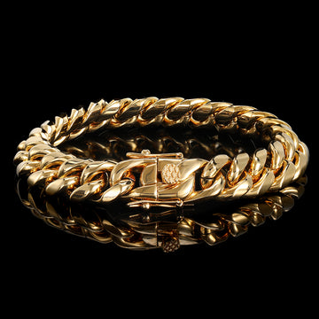 10mm Stainless Steel Cuban Bracelet in Gold