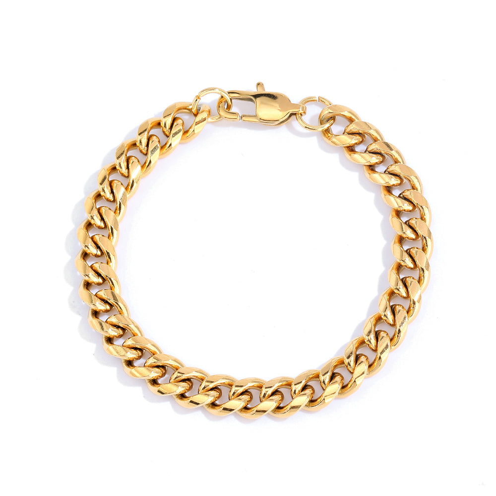 9mm Stainless Steel Cuban Bracelet in Gold