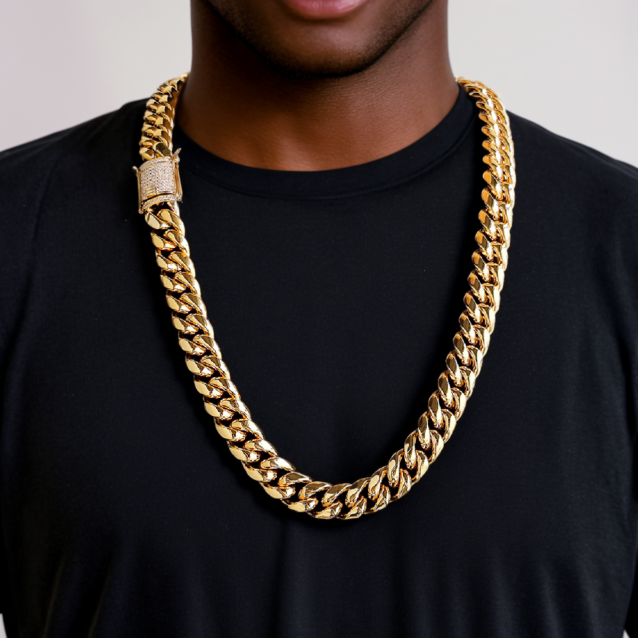 18mm Prong Stainless Steel Cuban Chain in Gold
