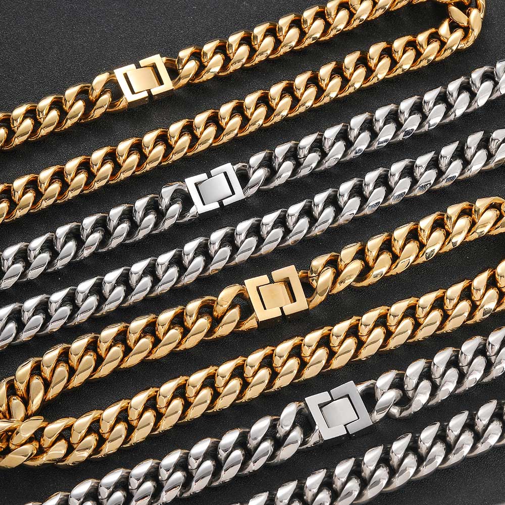 16mm Jewelry Clasp Encrypted Stainless Steel Cuban Chain in Gold