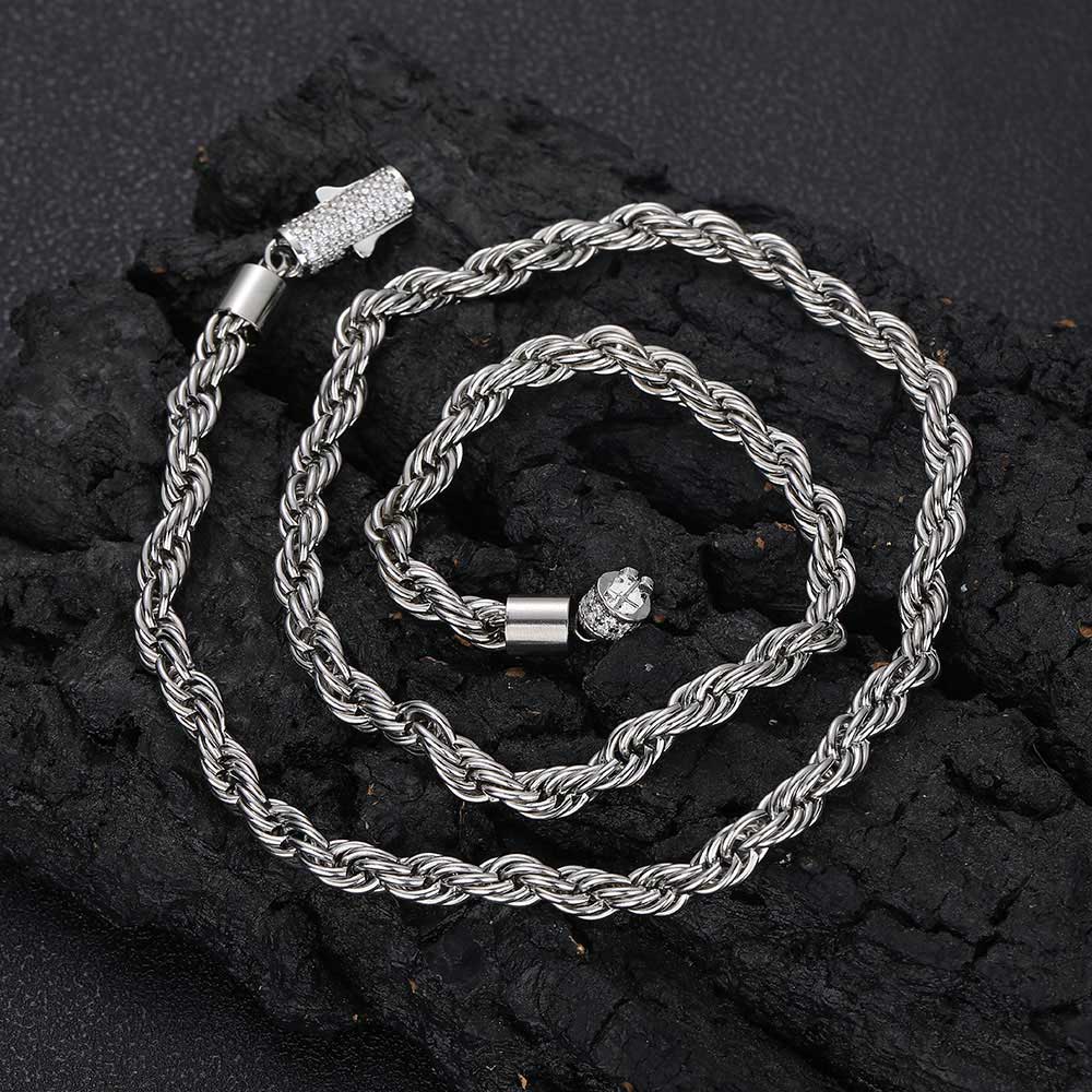 6mm Iced Rope Chain in White Gold