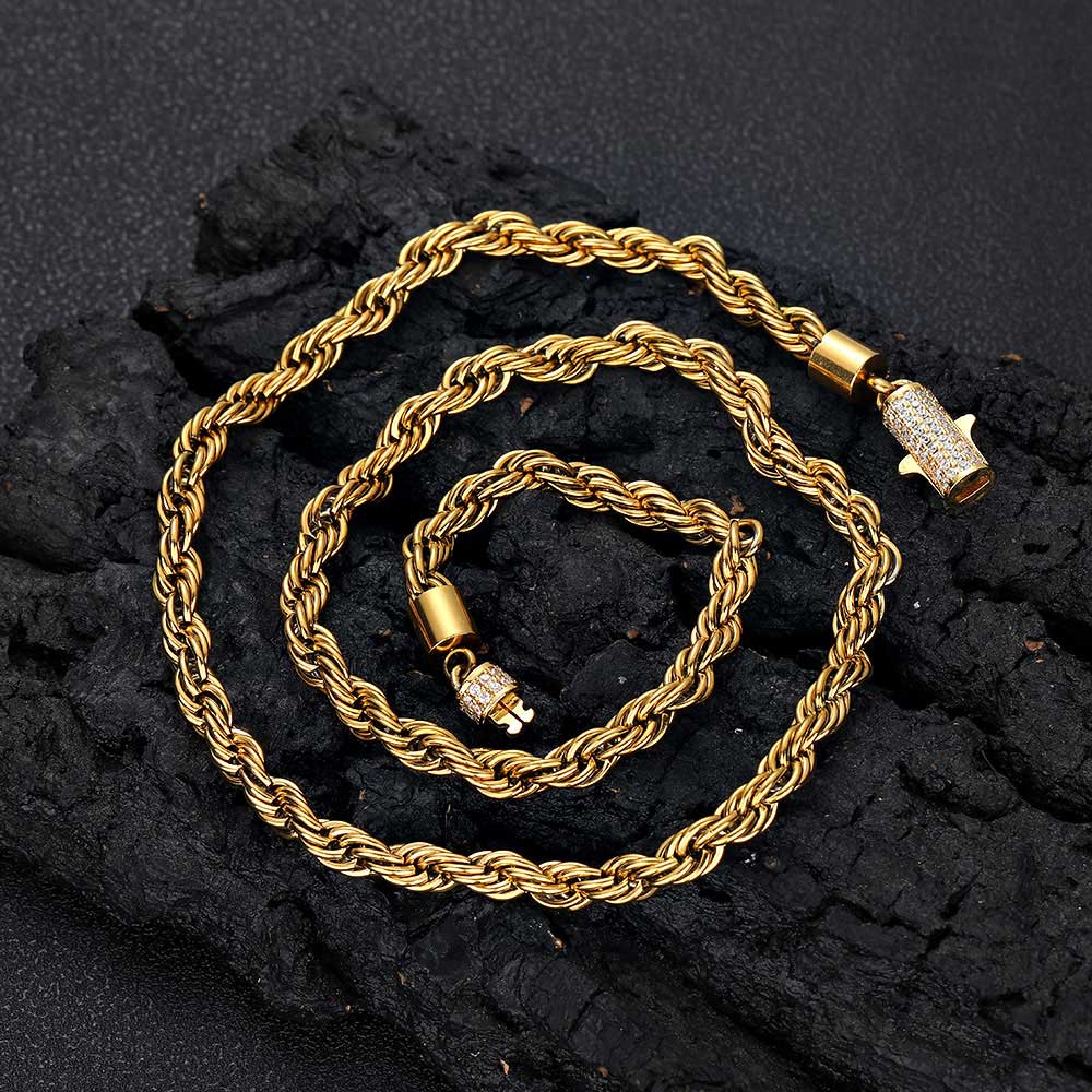 6mm Iced Rope Chain in Gold