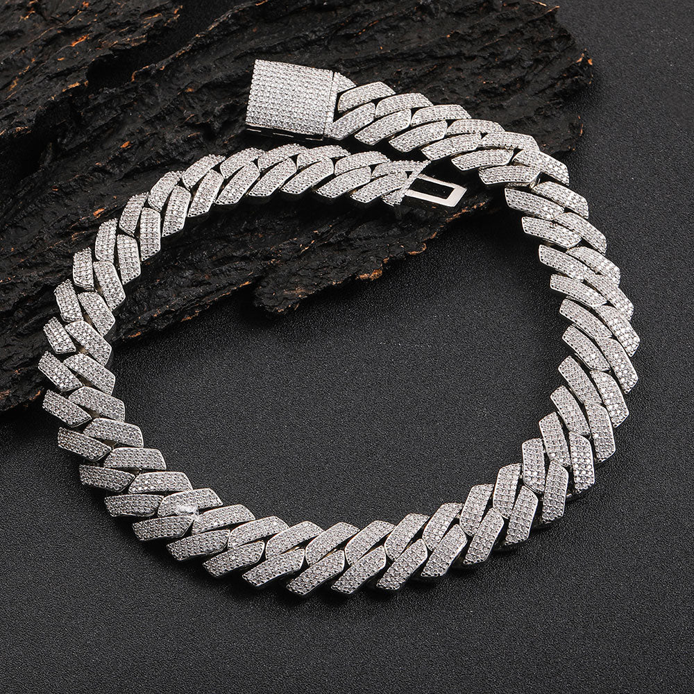 20mm Three Row Iced Out Cuban Bracelet in White Gold
