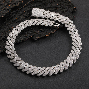 20mm Three Row Iced Out Cuban Bracelet in White Gold