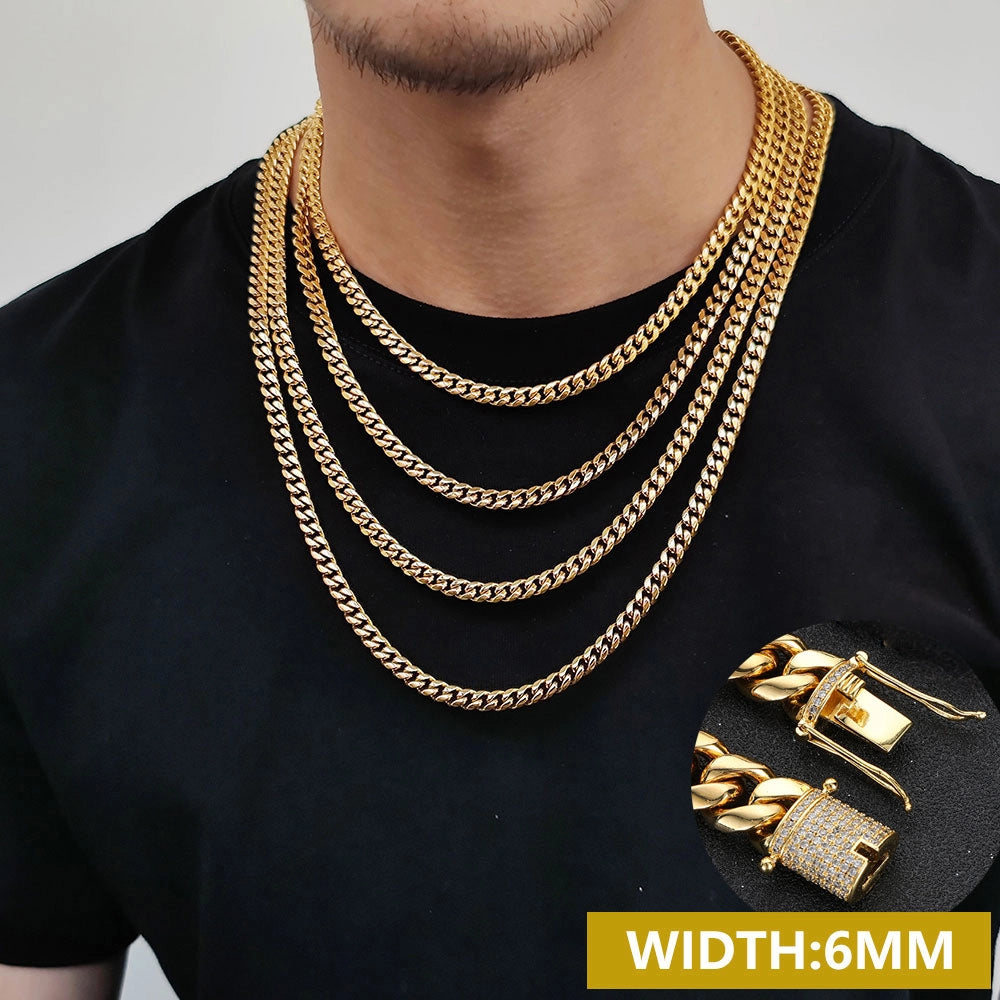 6mm Prong Stainless Steel Cuban Chain in Gold