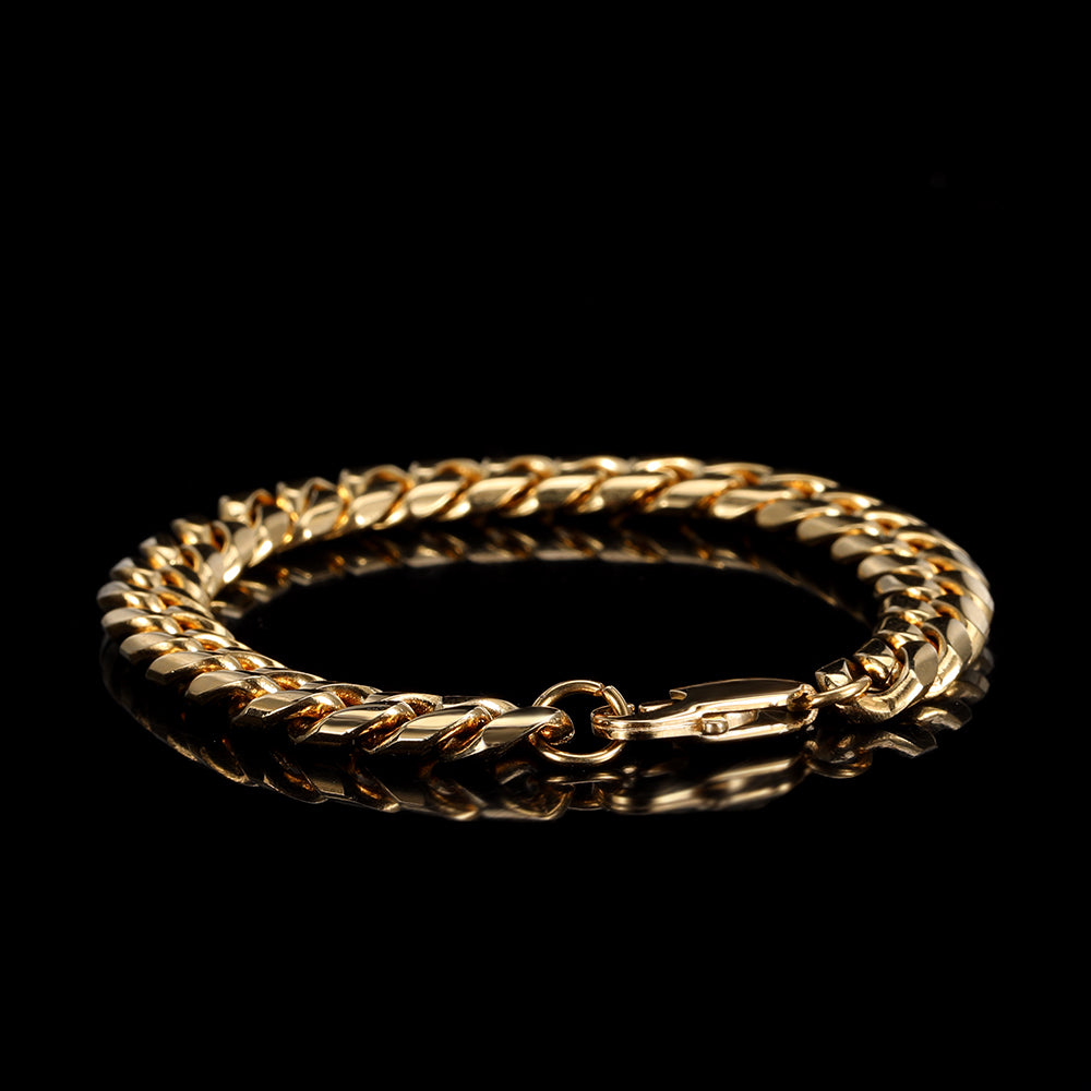 9mm Stainless Steel Cuban Bracelet in Gold