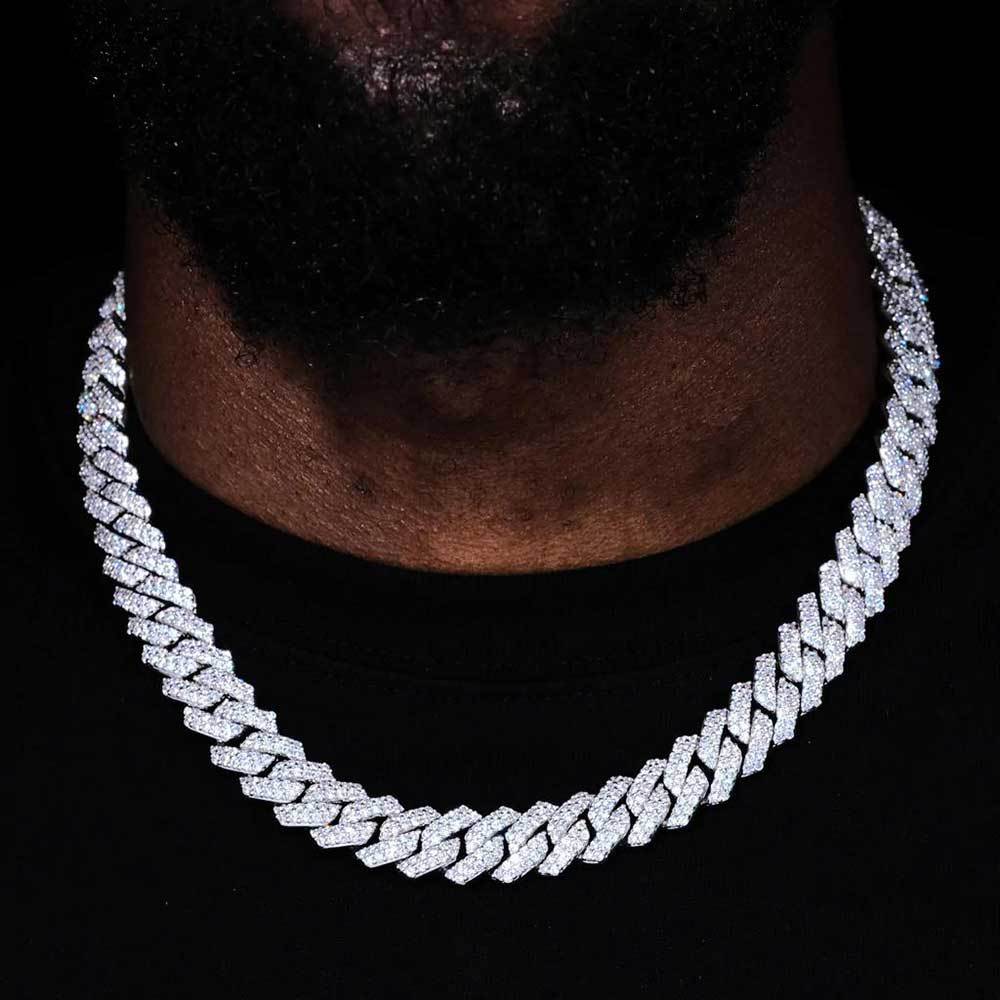 14mm Two Row Iced Out Cuban Chain in White Gold