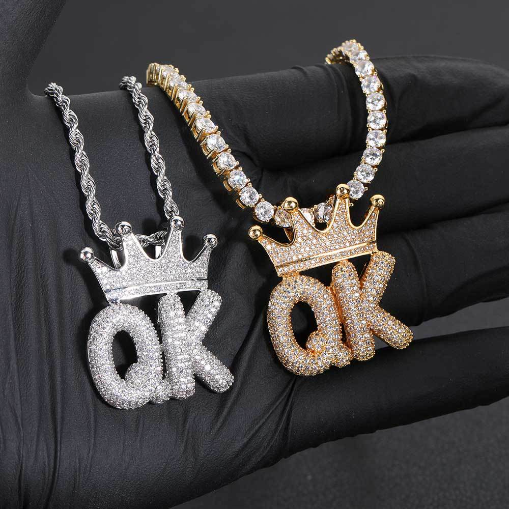 Iced Custom Crown Bubble Letter Pendant