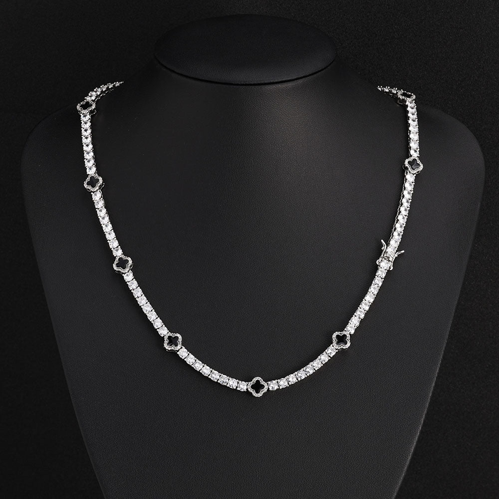 4mm Silver Iced Out Four Leaf Clover Tennis Chain