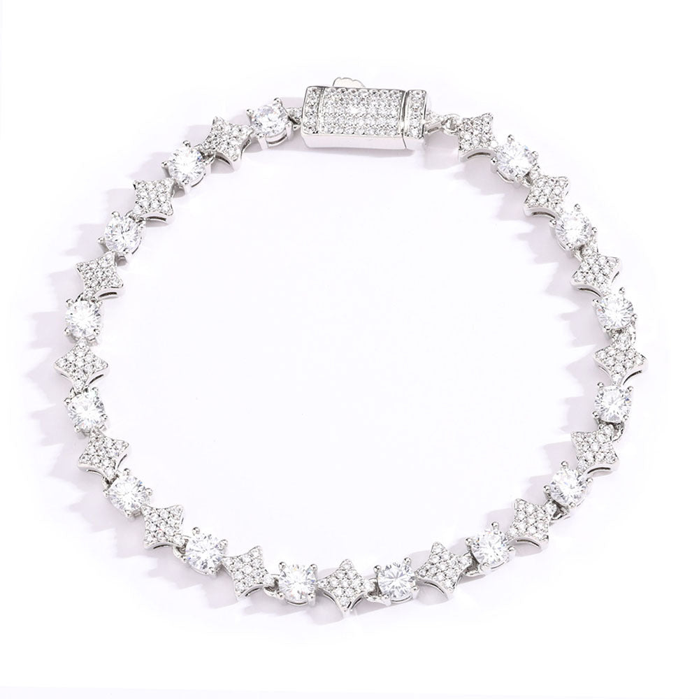 6MM Cross Star Cut Tennis Bracelet in White Gold