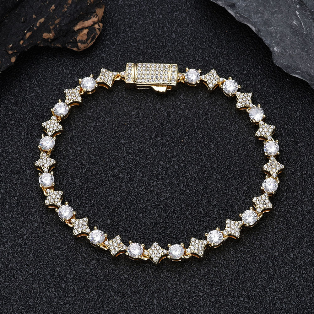 6MM Cross Star Cut Tennis Bracelet in Gold