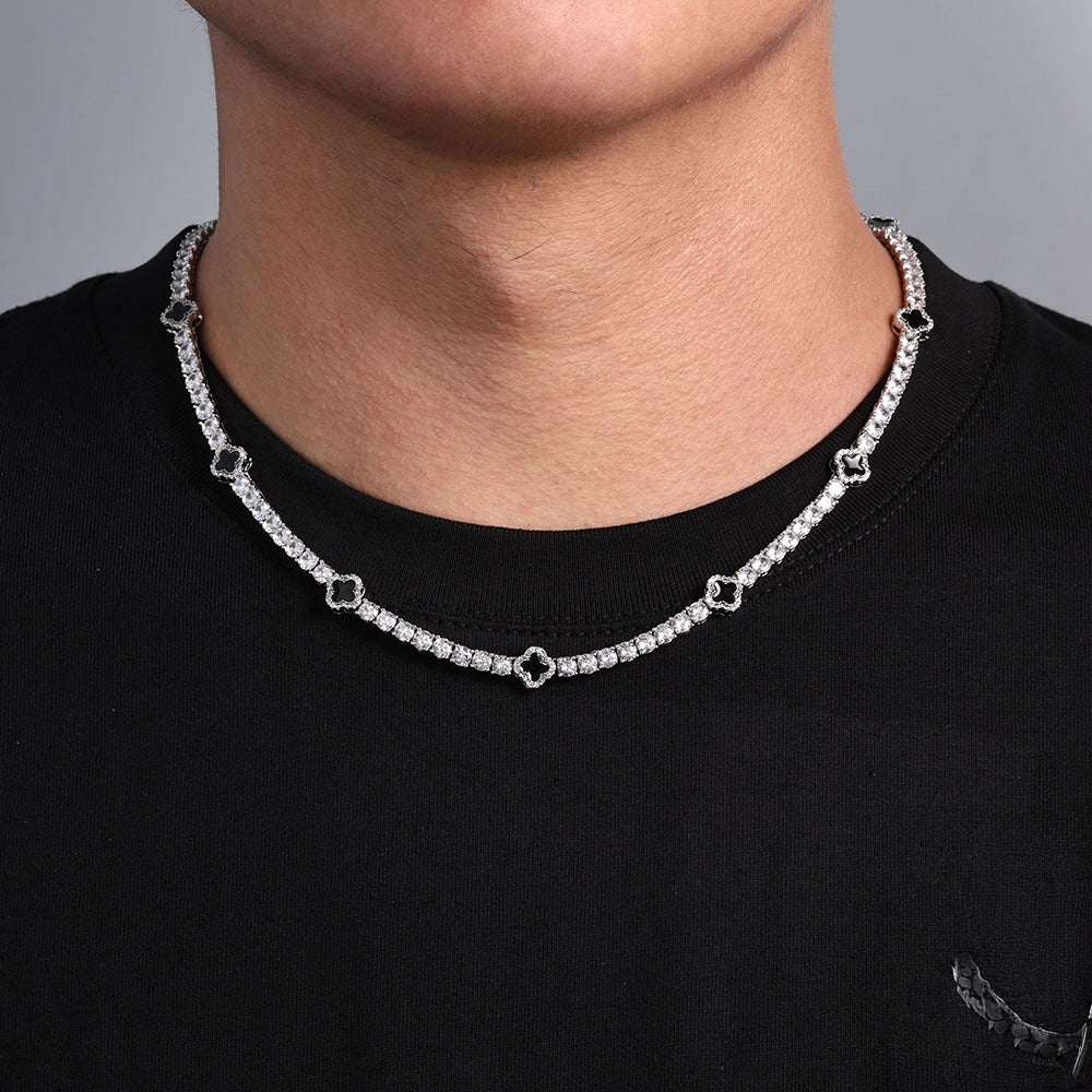 4mm Silver Iced Out Four Leaf Clover Tennis Chain