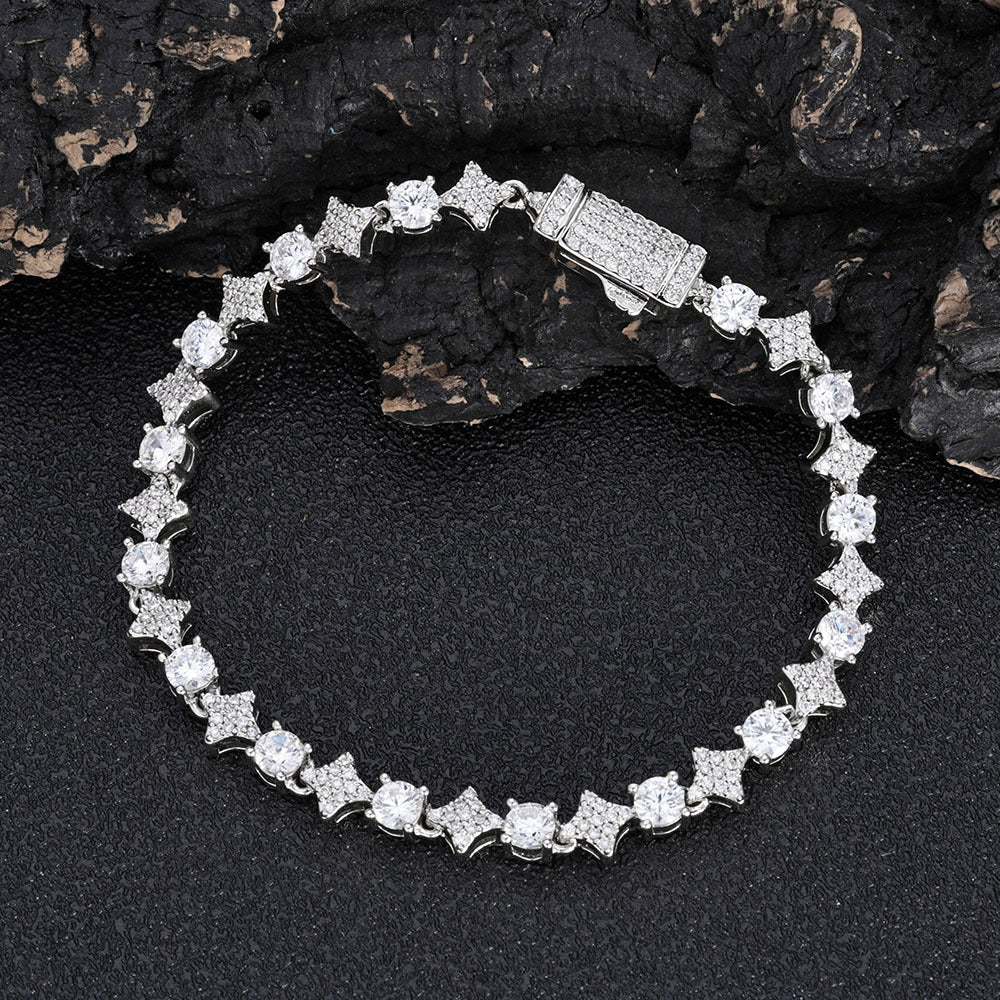 6MM Cross Star Cut Tennis Bracelet in White Gold