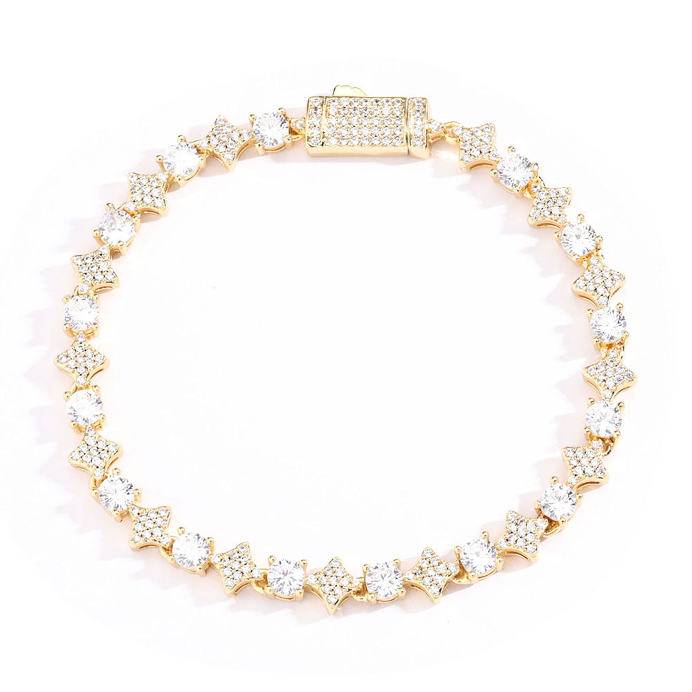 6MM Cross Star Cut Tennis Bracelet in Gold