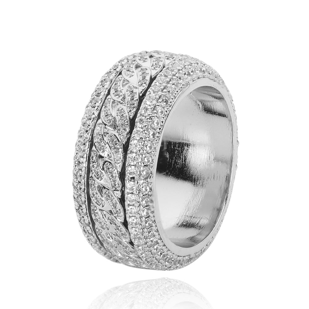 Iced Rotatable Cuban Ring in White Gold