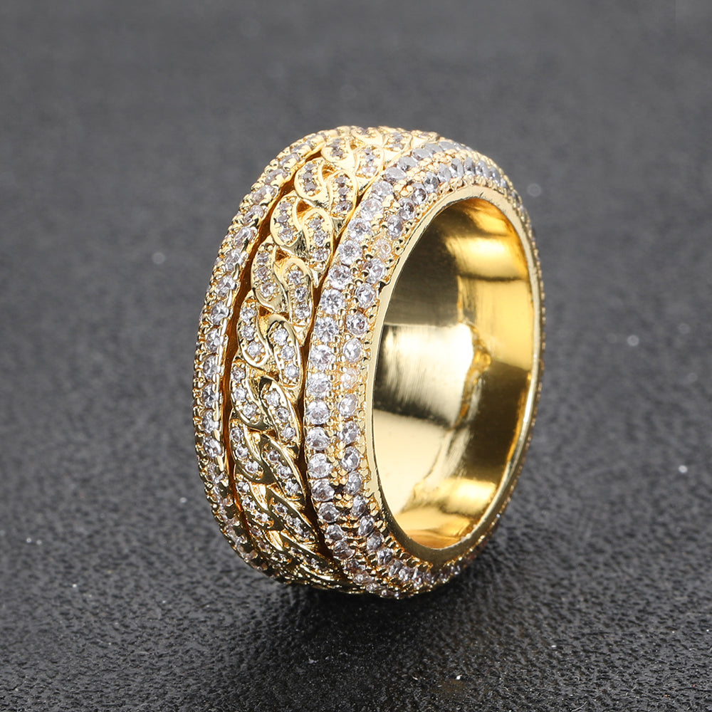 Iced Rotatable Cuban Ring in Gold