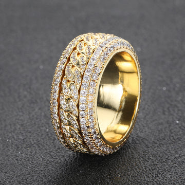 Iced Rotatable Cuban Ring in Gold