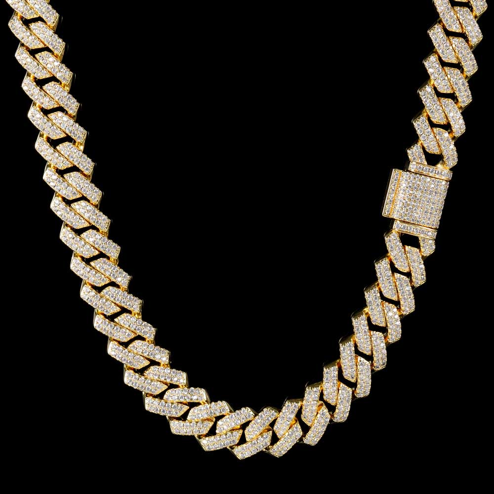 14mm Two Row Iced Out Cuban Chain in Gold