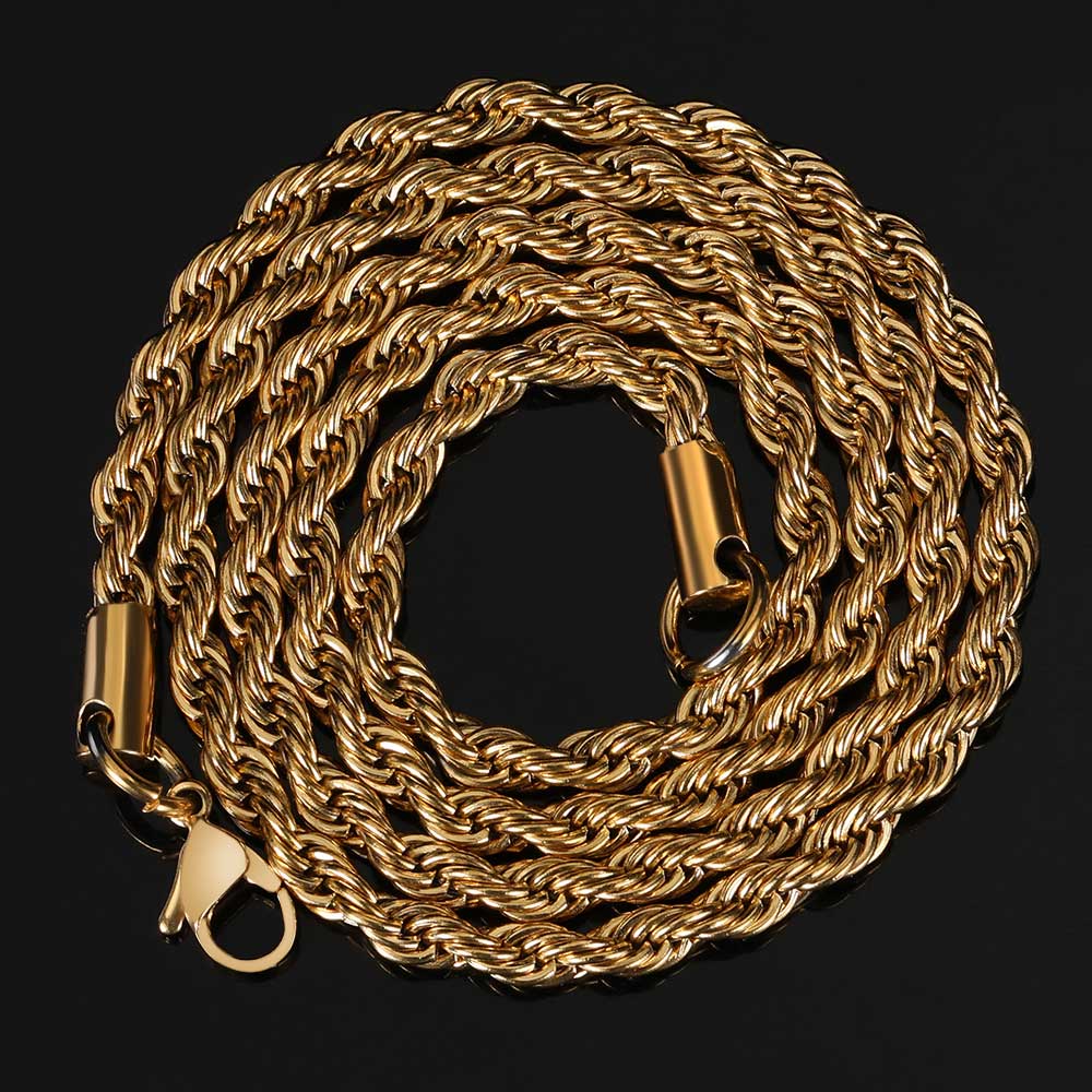 3mm 18K Gold Finish Rope Chain